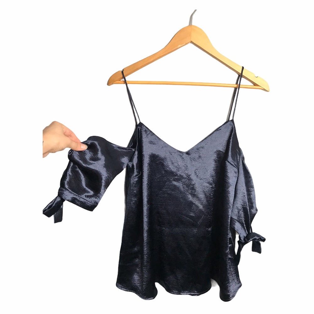 Urban Outfitters | Blue Satin Cold Shoulder Blouse • - Picture 9 of 9